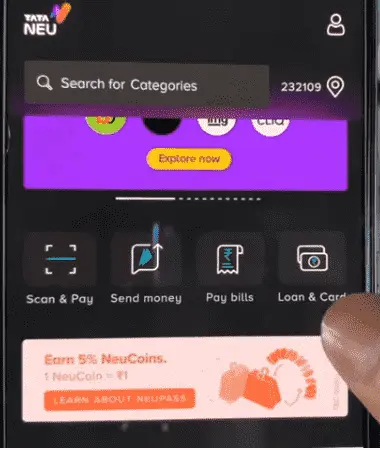 TATA Neu पर्सनल लोन सेक्शन चुनें